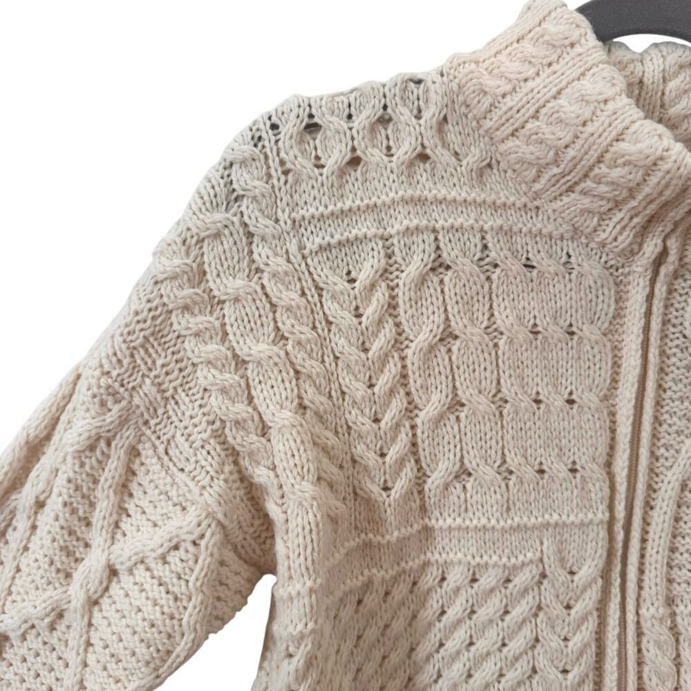 Carriag Donn Made in Ireland 100% Merino Wool Zip Up Cardigan Sweater White Sz M - Picture 4 of 8